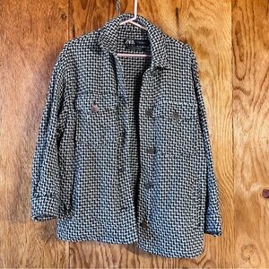 Zara Black and White Houndstooth Jacket Women Size XS